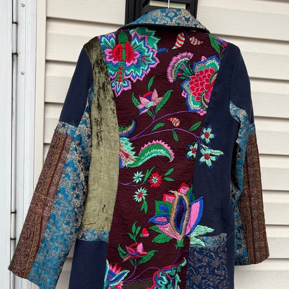 Ritu Kumar Multicolor Patchwork Embroidered Trench Boho Coat Jacket-4 - Picture 6 of 15